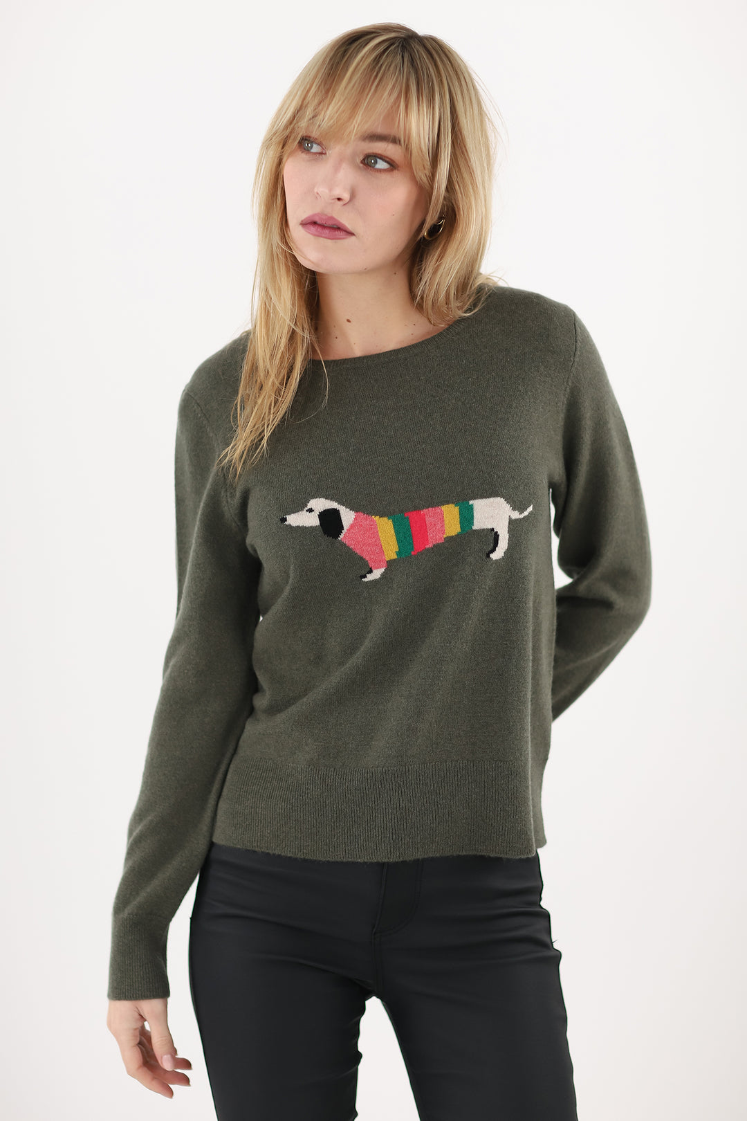 Estheme Cashmere CKH5229C 2109 Vegetal Green Dog Motif Jumper