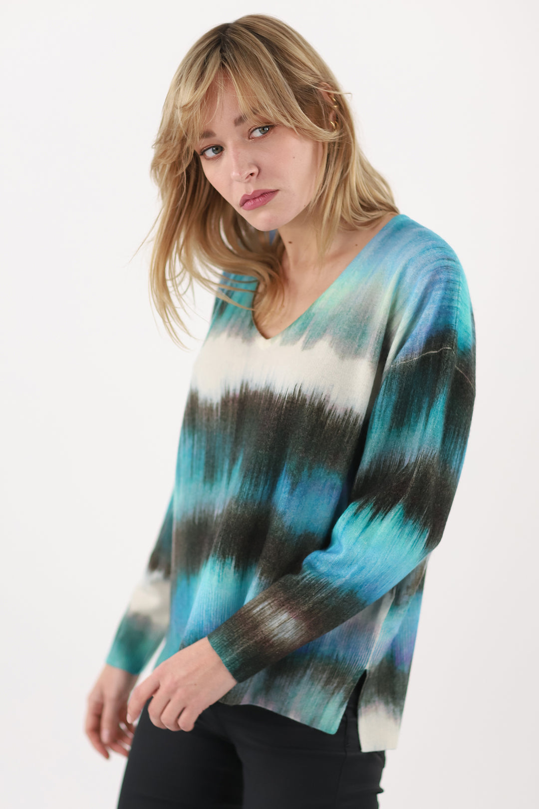 Estheme Cashmere JF5W085C 8322 Creme Stripe Tie-Dye Jumper