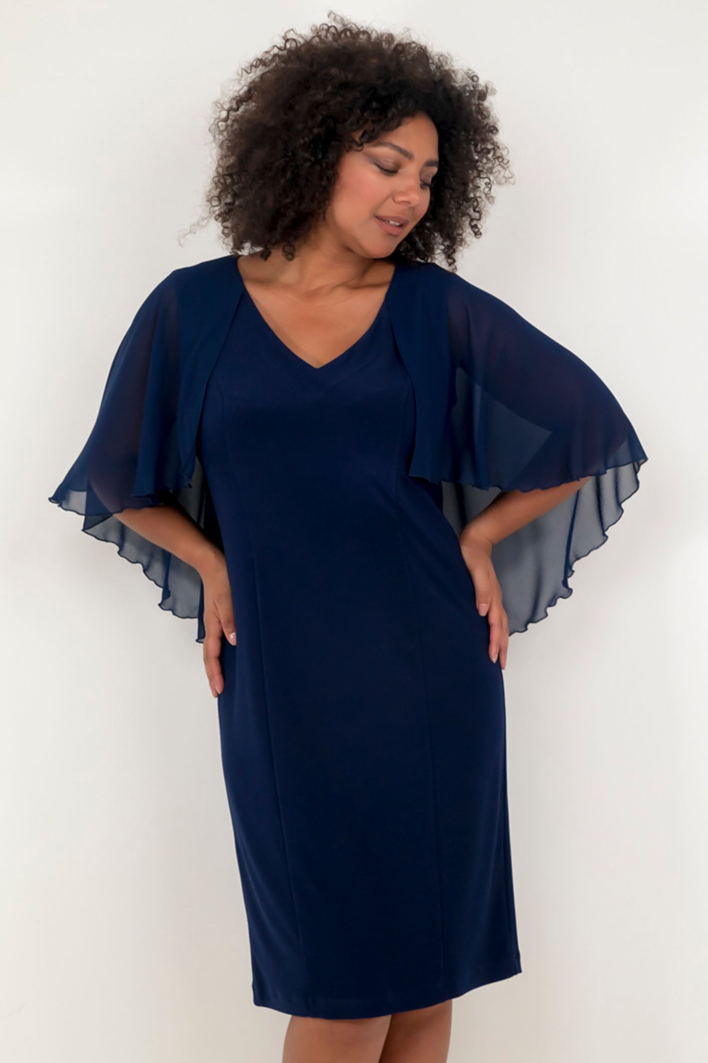 NAVY CAPE DRESS