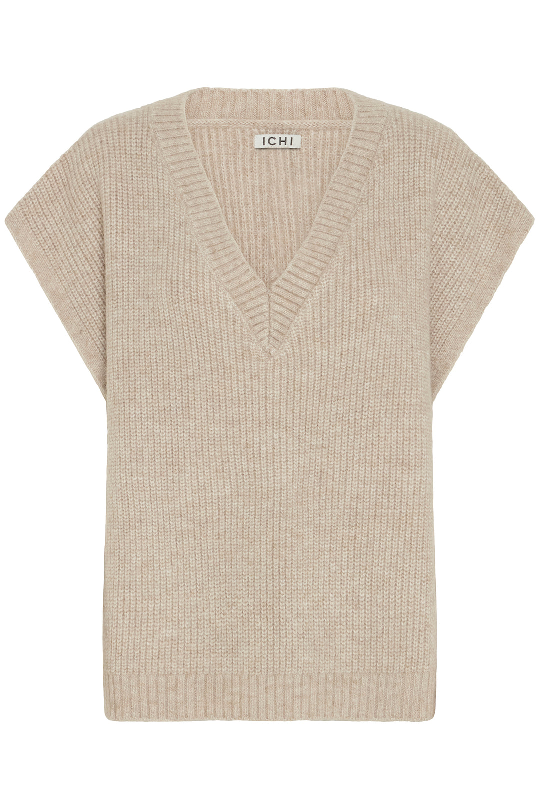 Ichi IAMaja Light Grey Beige Melange Tank Top Jumper 20124762 900002726 - Shirley Allum Boutique