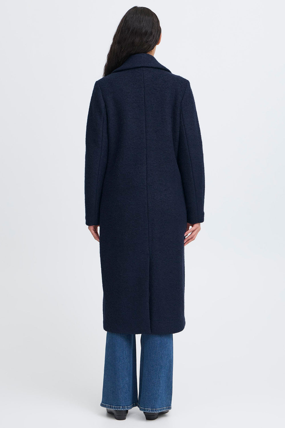 Ichi IHStipa Dark Navy Wool Mix Overcoat 20123085 194013 - Shirley Allum Boutique