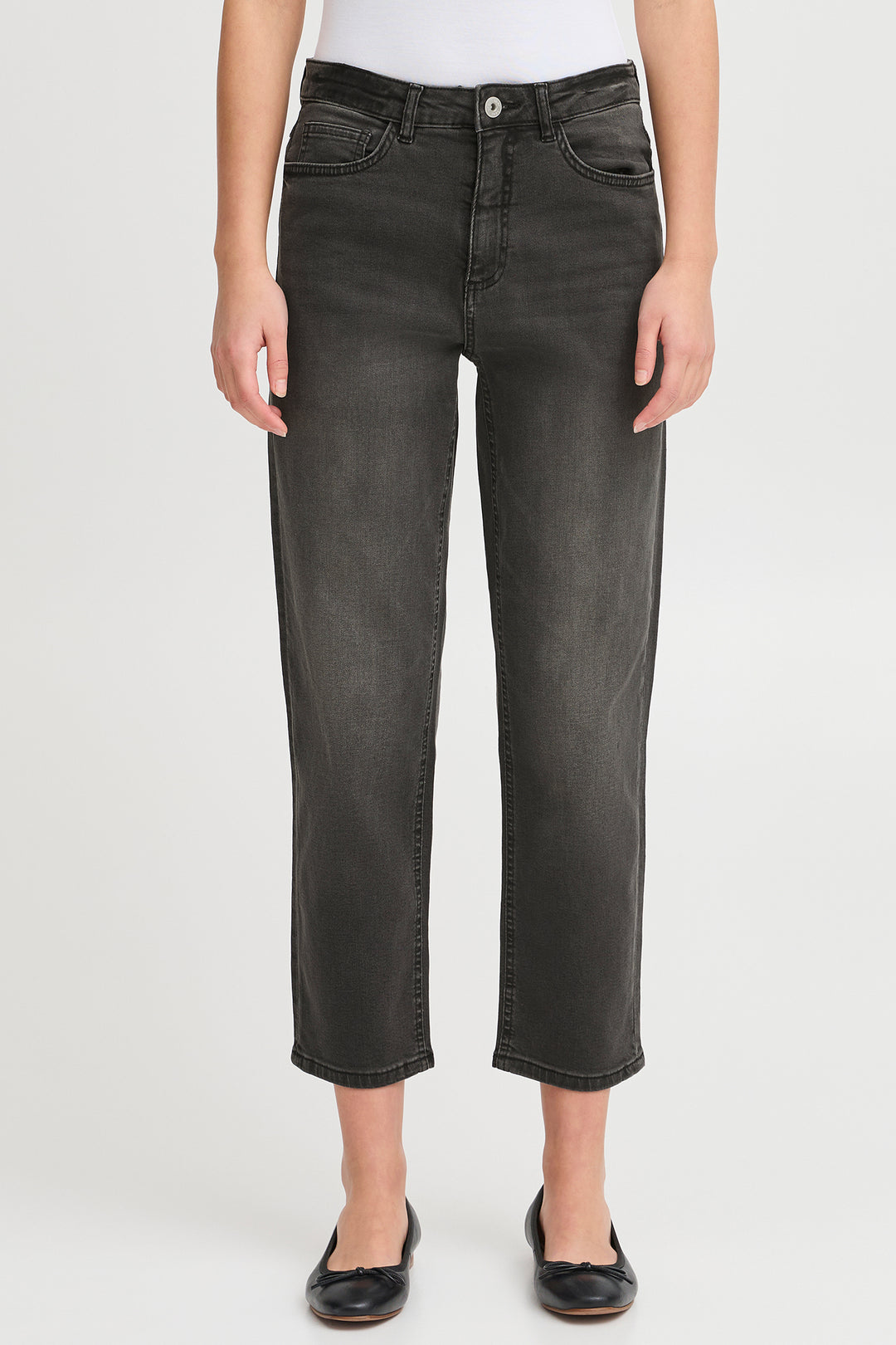 Ichi IHTwiggy Raven Washed Grey Cropped Jeans 20110967 19071 - Shirley Allum Boutique