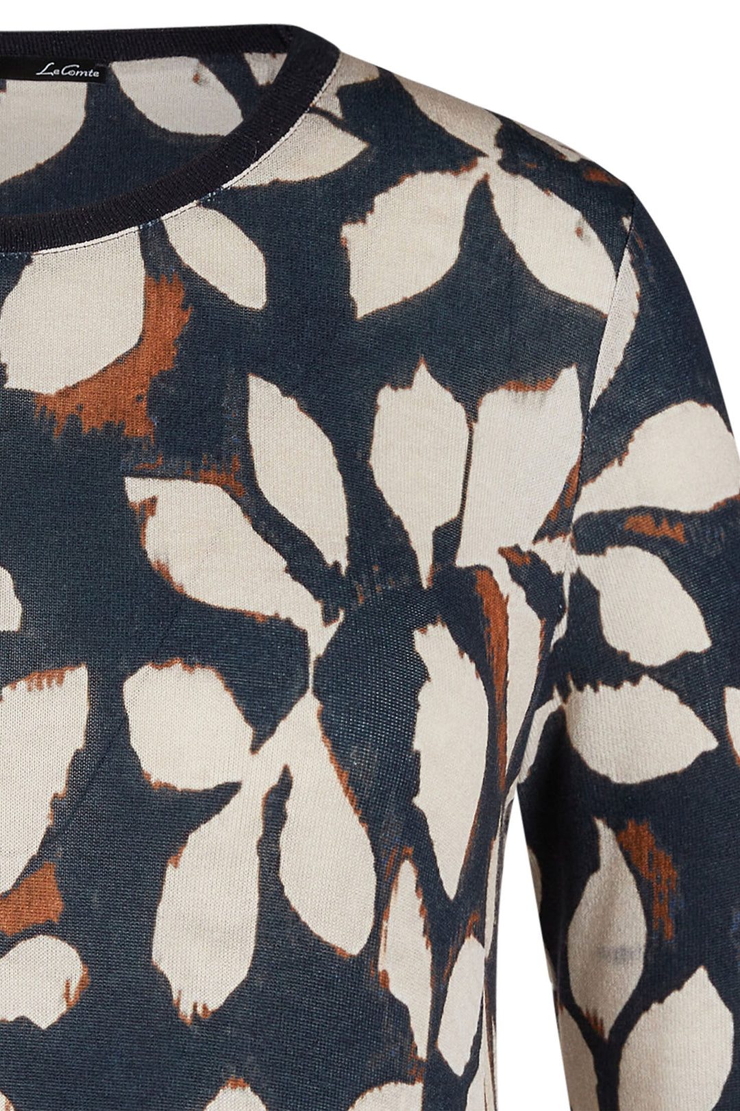 Le Comte Jumper Dark Navy Blue Leaf Pattern Fine Knit 53-621330 3394 - Shirley Allum Boutique