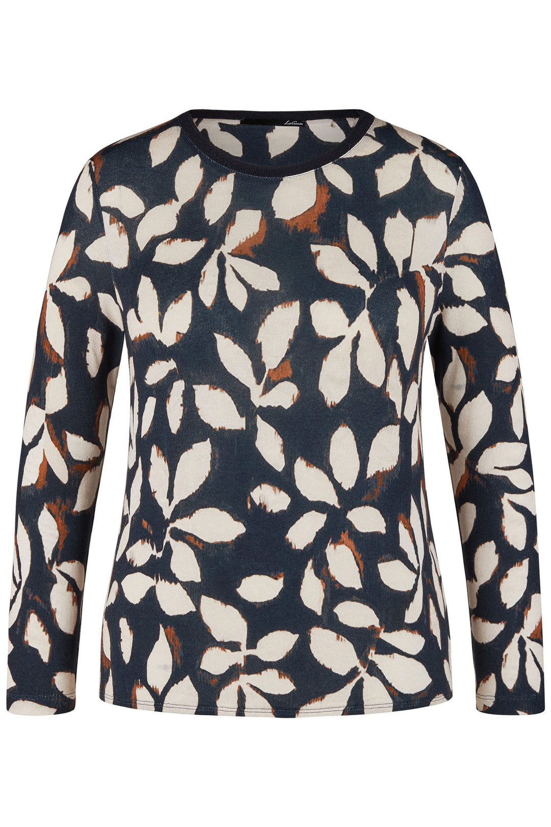 Le Comte Jumper Dark Navy Blue Leaf Pattern Fine Knit 53-621330 3394 - Shirley Allum Boutique