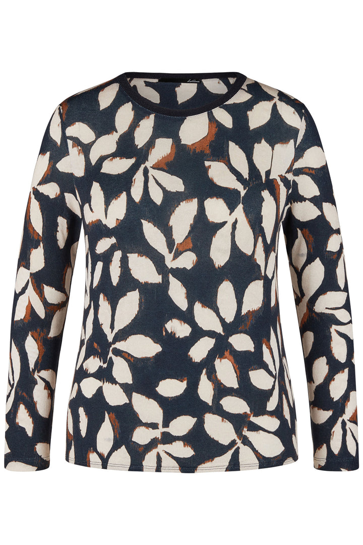 Le Comte Jumper Dark Navy Blue Leaf Pattern Fine Knit 53-621330 3394 - Shirley Allum Boutique