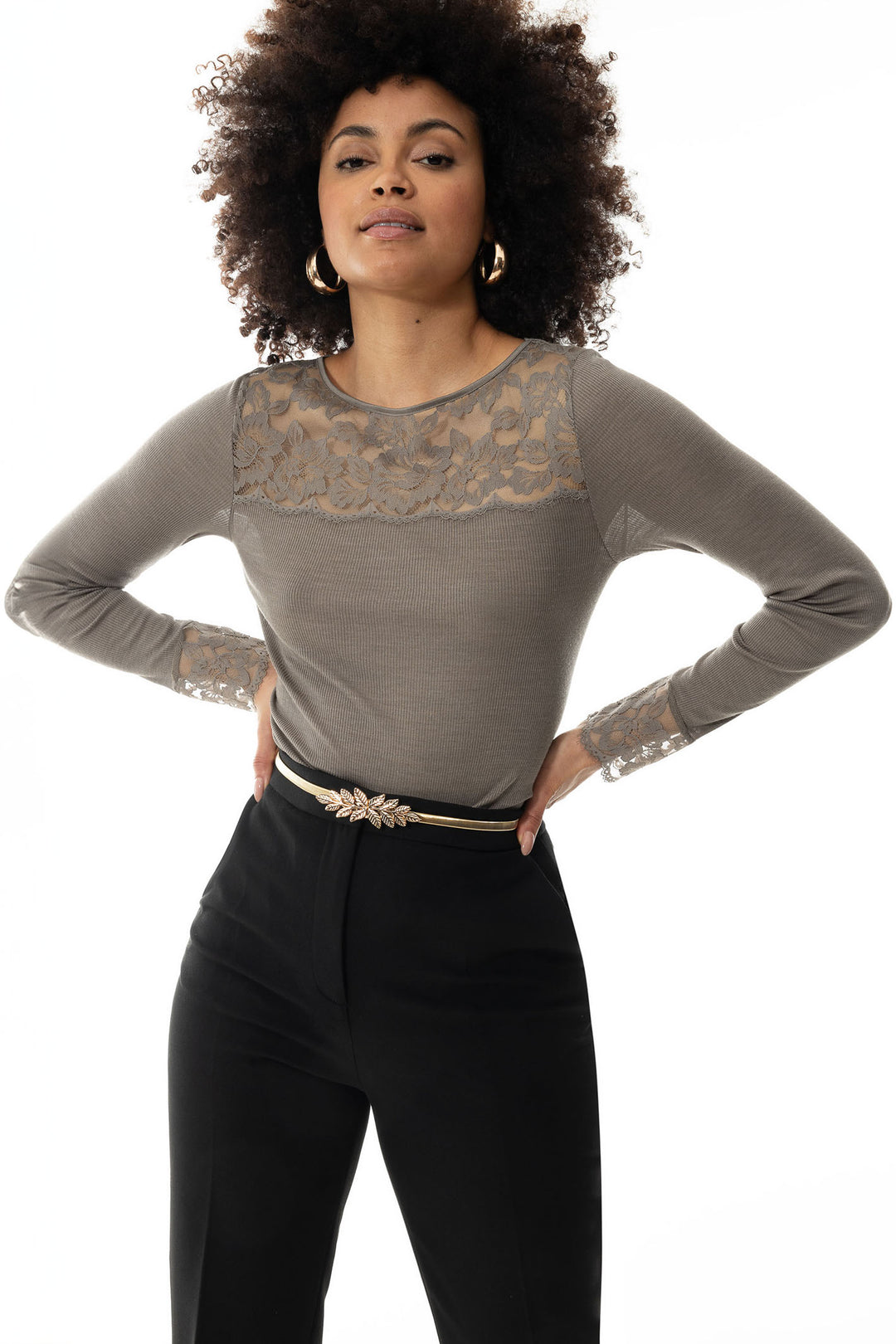 Mey 66015 090 Deep Taupe Serie Wool Love Long Sleeve T-Shirt - Shirley Allum Boutique