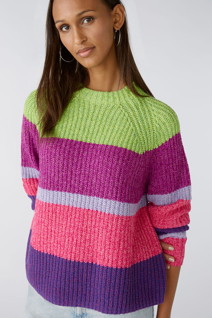 Oui 86644 Violet Mauve Stripe Ribbed Knit Jumper - Shirley Allum Boutique