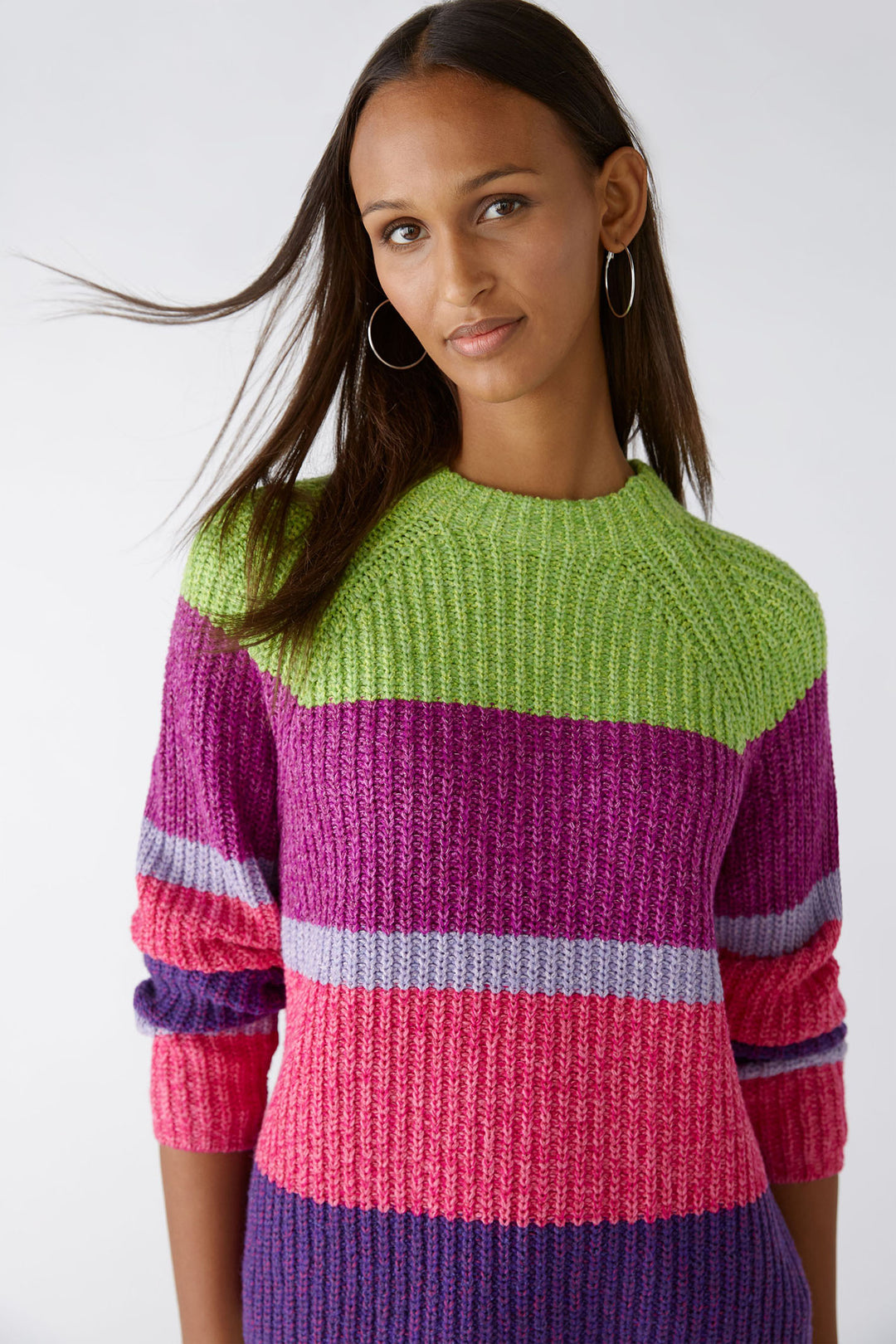 Oui 86644 Violet Mauve Stripe Ribbed Knit Jumper - Shirley Allum Boutique