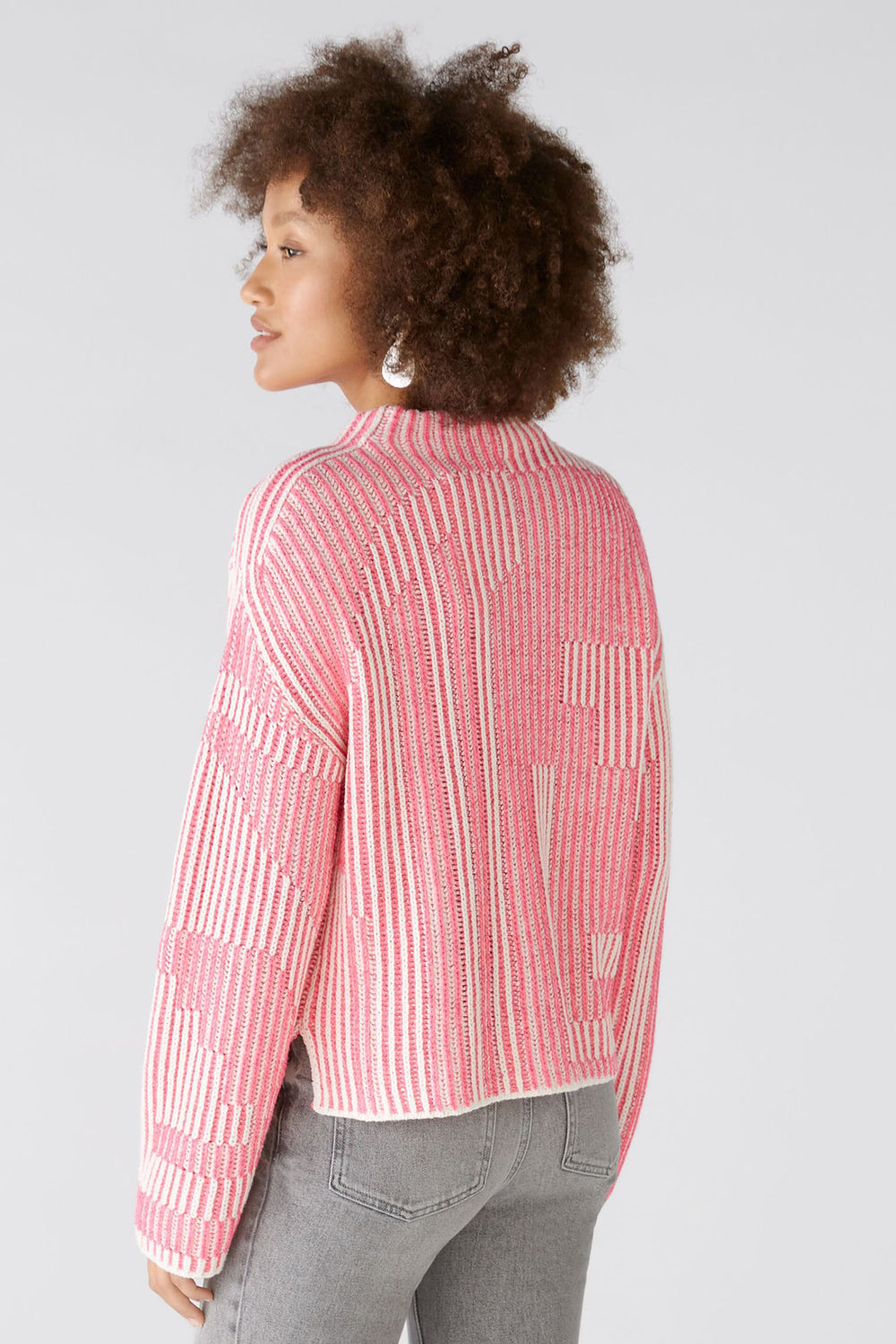 Oui Jumper Pink White Ribbed 89582 0331 - Shirley Allum Boutique