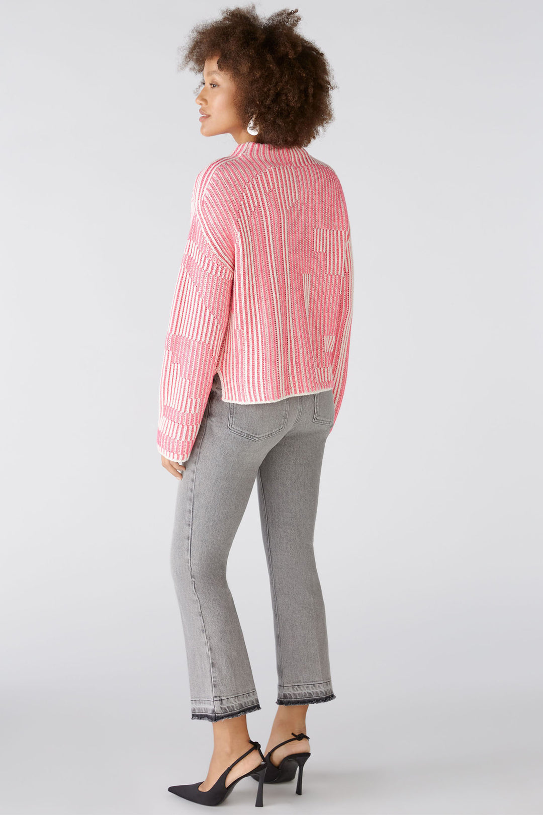 Oui Jumper Pink White Ribbed 89582 0331 - Shirley Allum Boutique