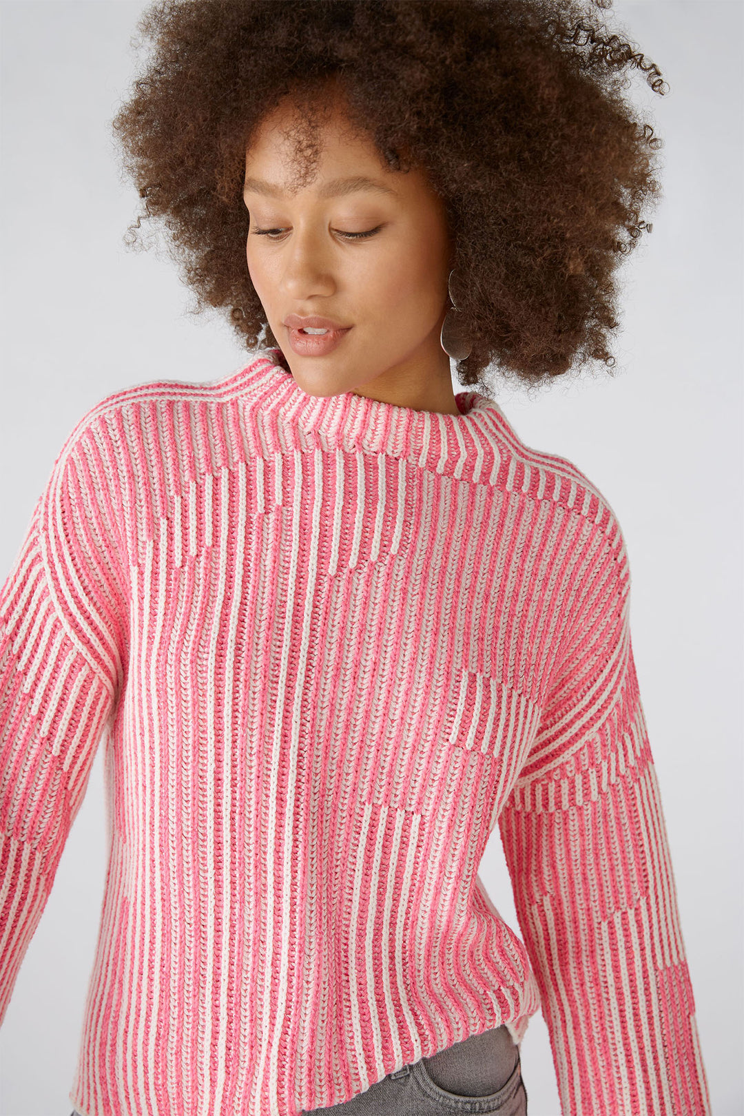 Oui Jumper Pink White Ribbed 89582 0331 - Shirley Allum Boutique