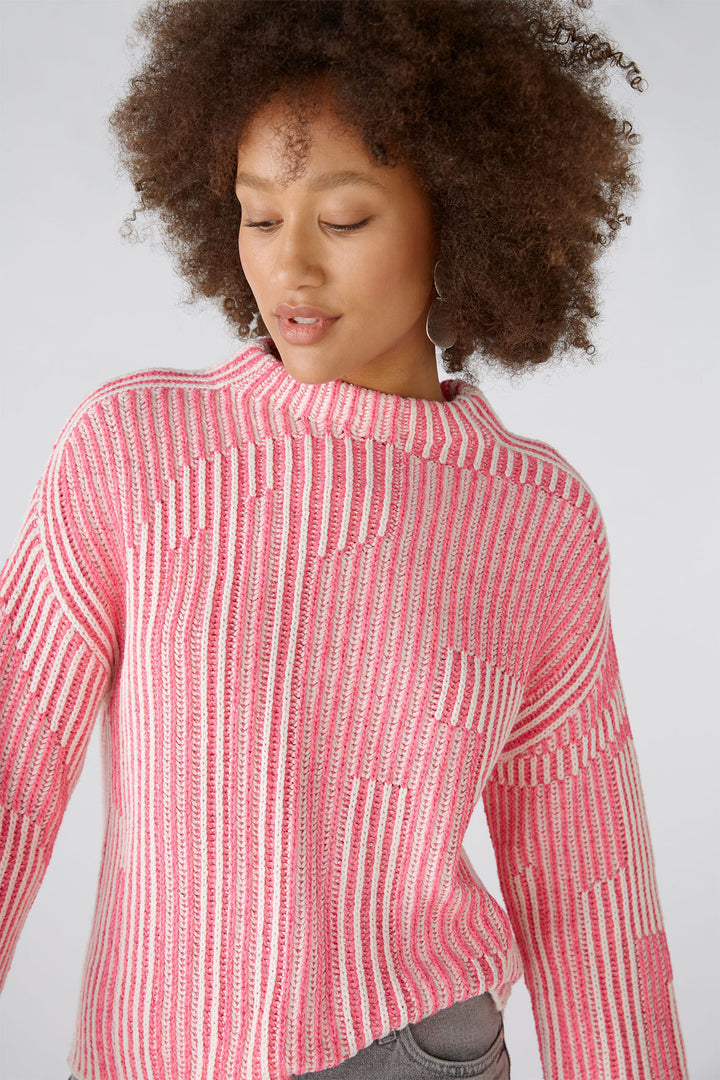 Oui Jumper Pink White Ribbed 89582 0331 - Shirley Allum Boutique