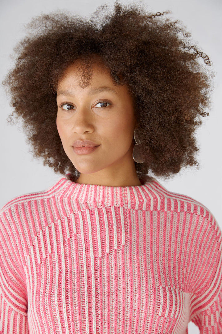 Oui Jumper Pink White Ribbed 89582 0331 - Shirley Allum Boutique