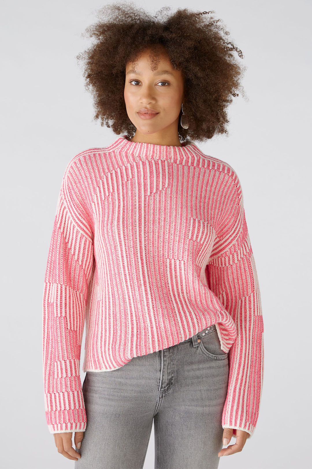 Oui Jumper Pink White Ribbed 89582 0331 - Shirley Allum Boutique