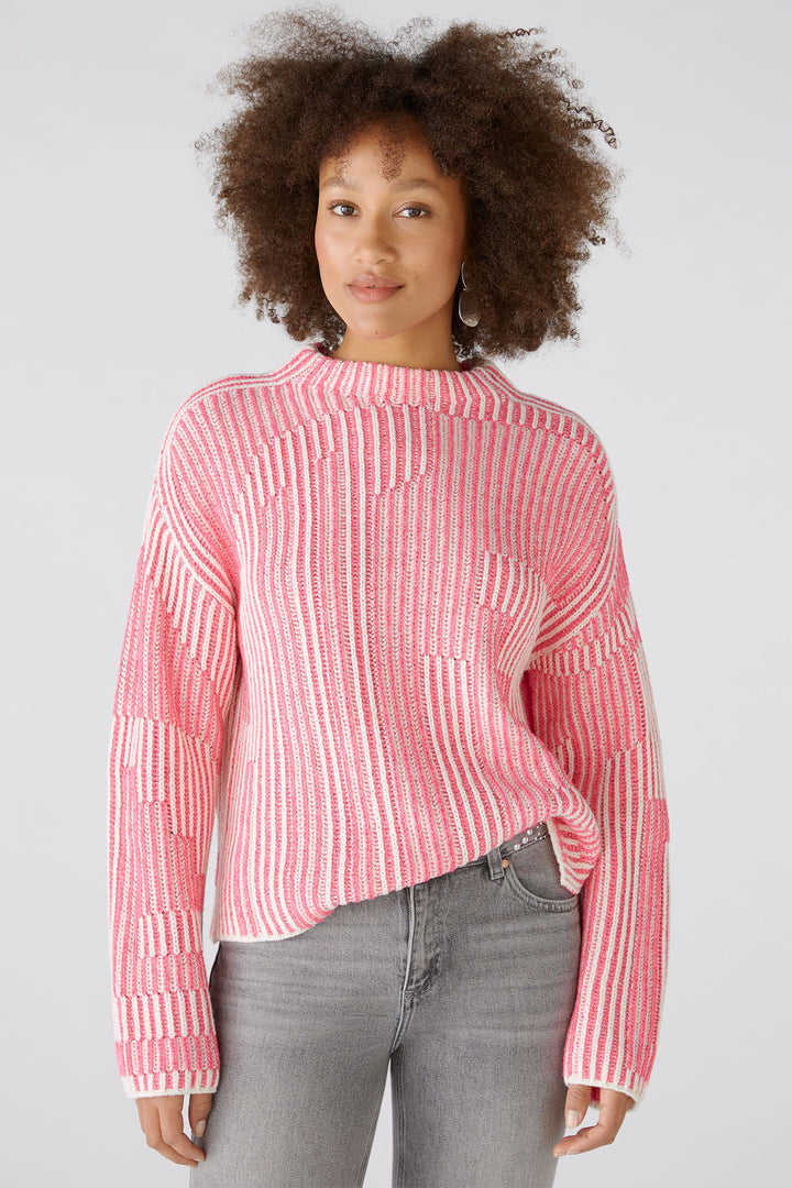 Oui Jumper Pink White Ribbed 89582 0331 - Shirley Allum Boutique