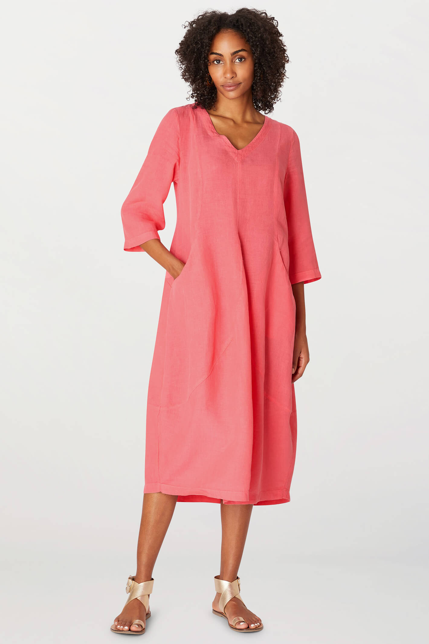 Sahara LAD5209-OL Hot Coral Organza Linen Bubble Dress