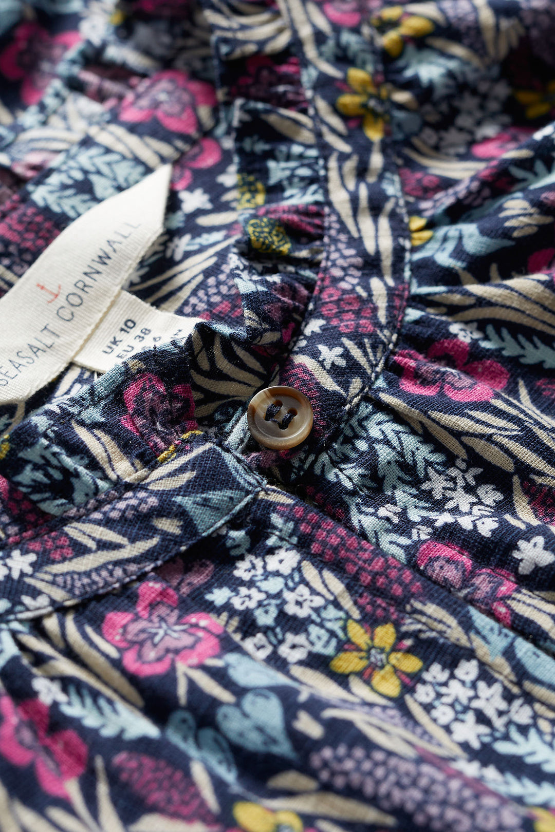 Seasalt Sea Flow Navy Floral Moor Maritime Split Neck Long Sleeve Top - Shirley Allum Boutique
