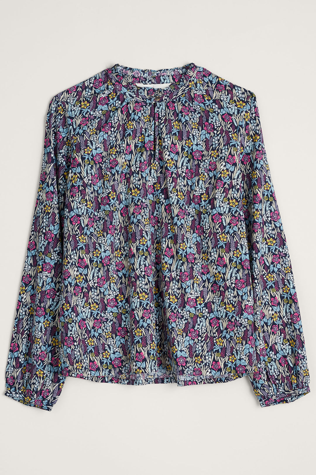Seasalt Sea Flow Navy Floral Moor Maritime Split Neck Long Sleeve Top - Shirley Allum Boutique