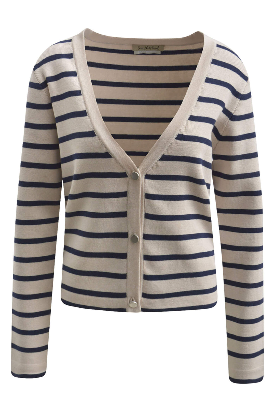 Smith & Soul 0723-0724-S-1107 Cream Navy Striped Button Cardigan - Shirley Allum Boutique
