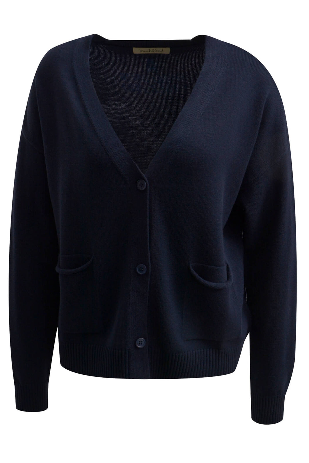 Smith & Soul 0823-0231 607 Dark Blue Short V-Neck Button Cardigan - Shirley Allum Boutique