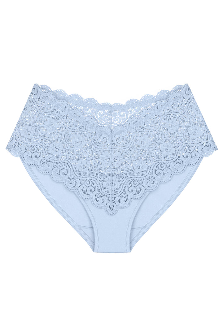Light blue lace underwear on a white background
