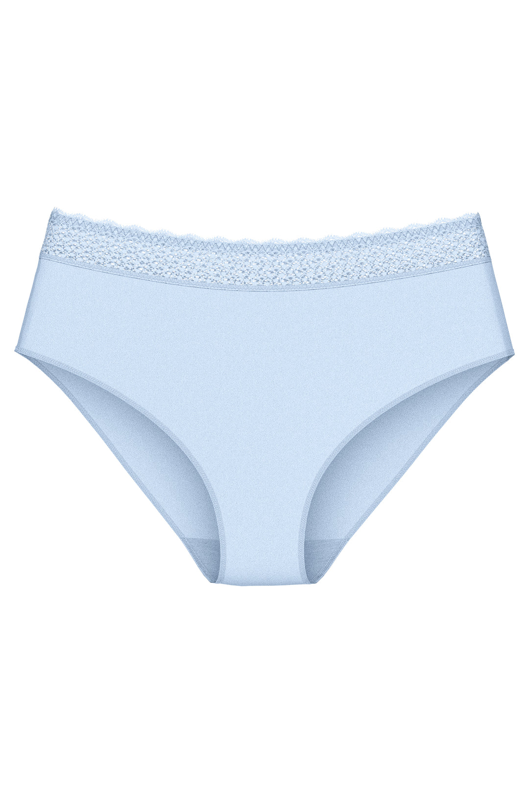 Light blue women's underwear with lace trim on a white background