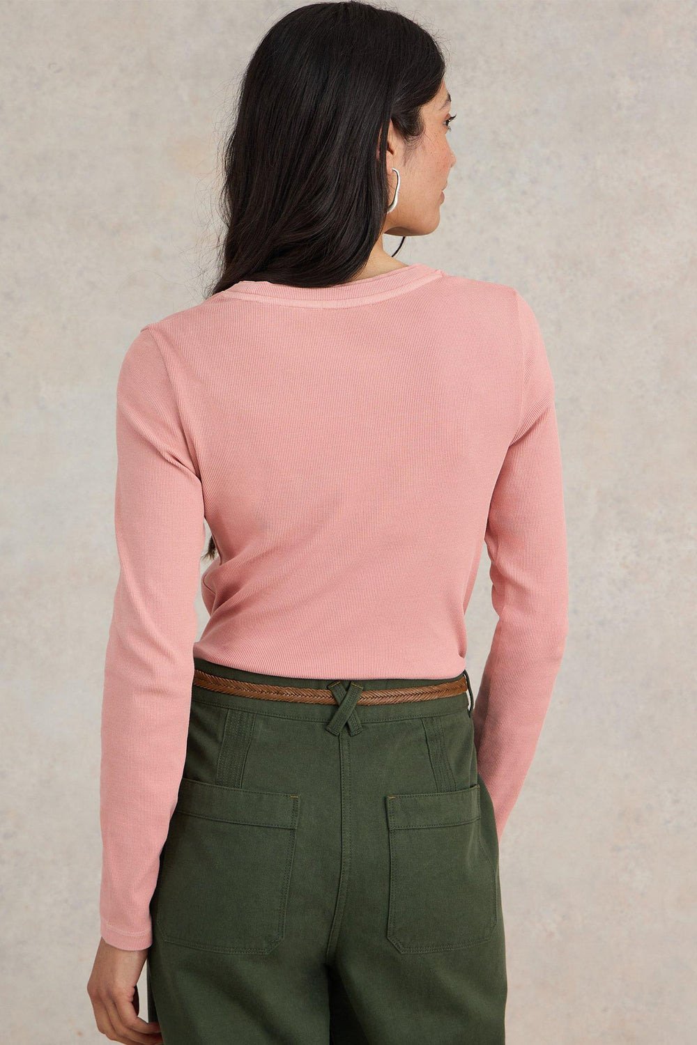 White Stuff Sadie Long Sleeve Rib Tee Dusky Pink 441856 - Shirley Allum Boutique