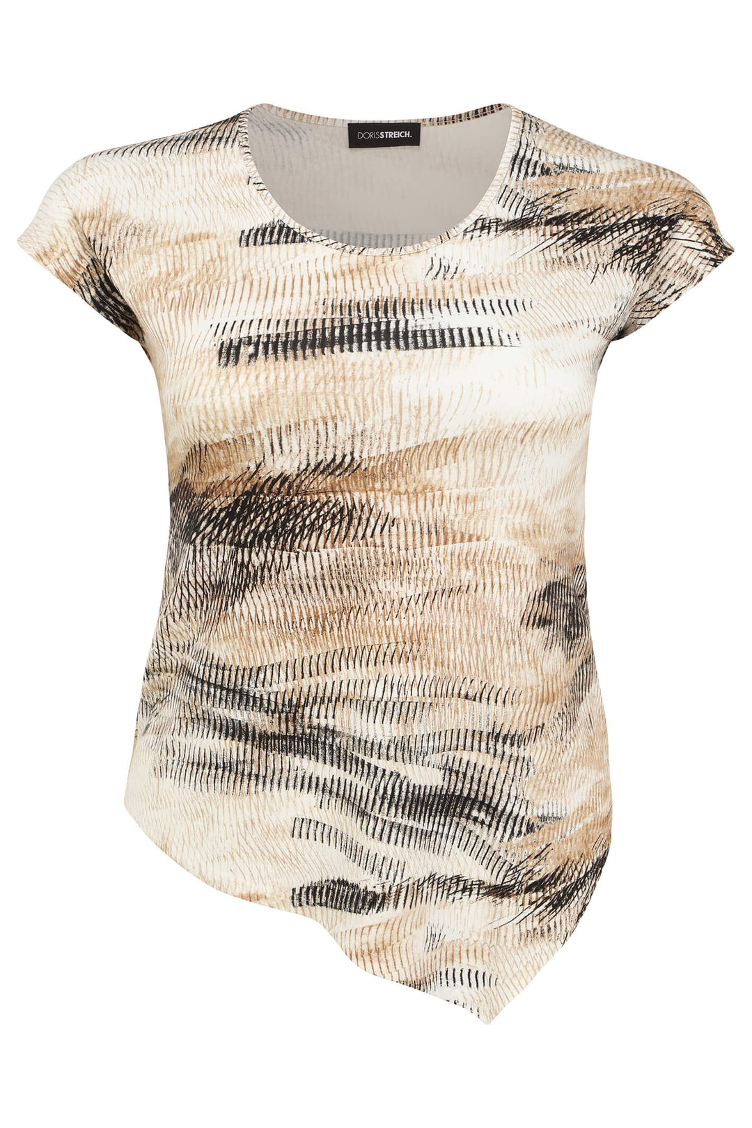 Doris Streich 501 766 88 Sand Print Asymmetric T-Shirt - Shirley Allum Boutique