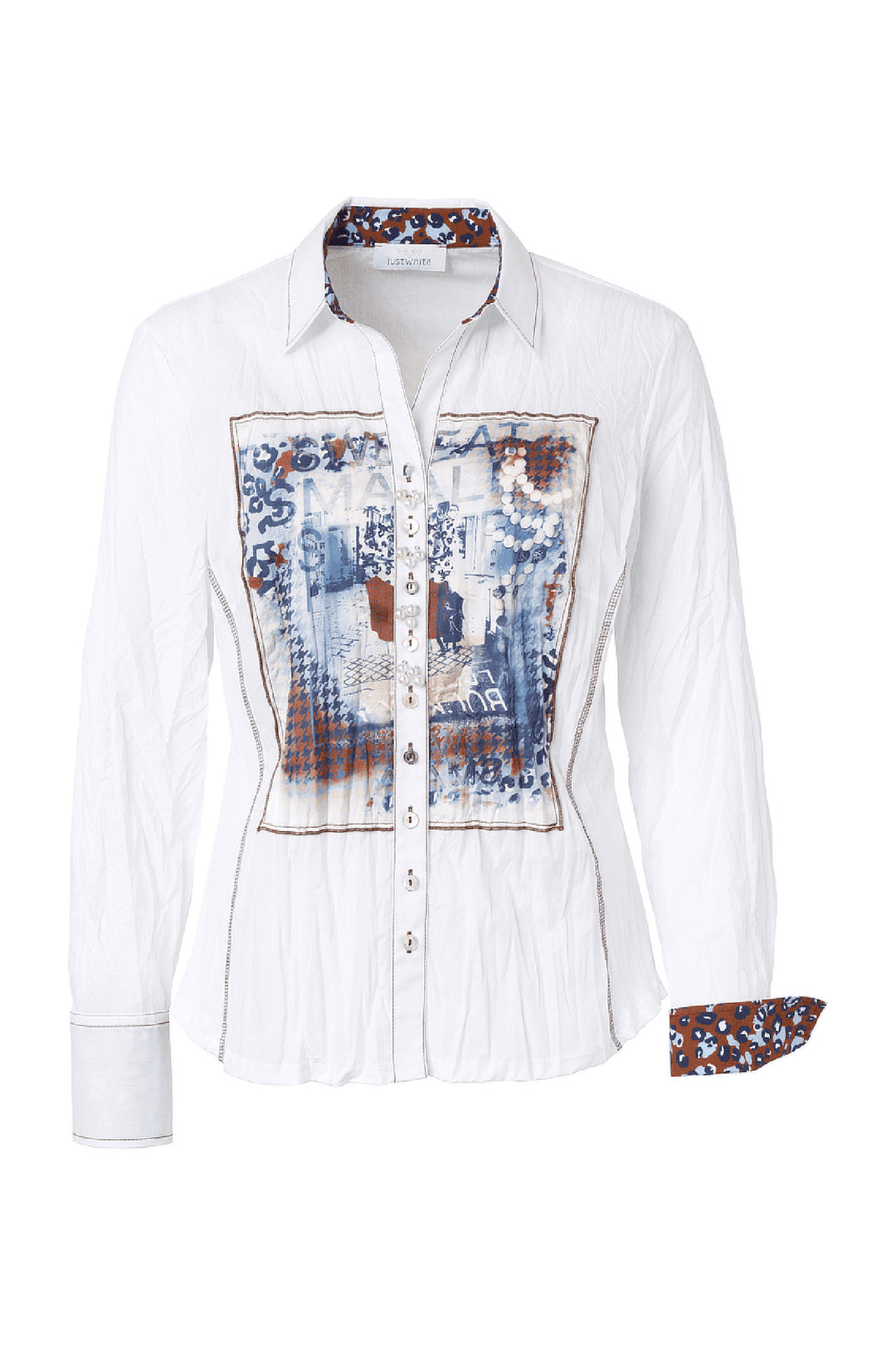 Just White 43378 010 White Patterned Shirt - Shirley Allum