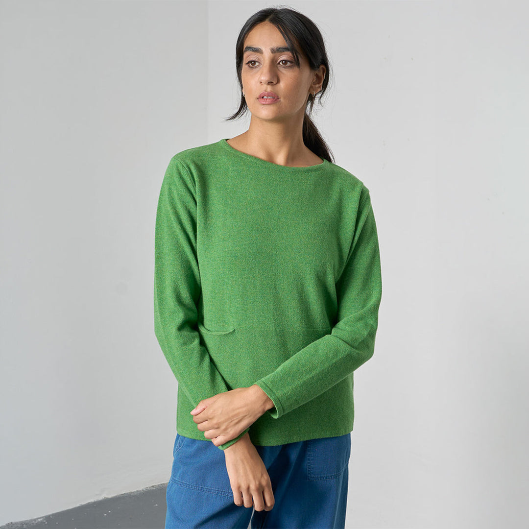 Bibico Lauren watercress green merino jumper at Shirley Allum boutique