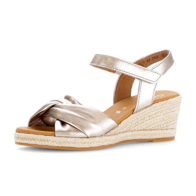 Gabor Moon gold leather wedge sandal at Shirley Allum Boutique