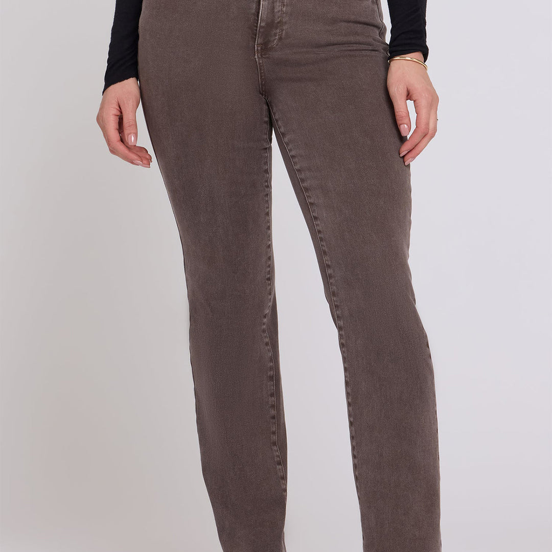 NYDJ Marilyn espresso brown high rise straight jeans at Shirley Allum Boutique