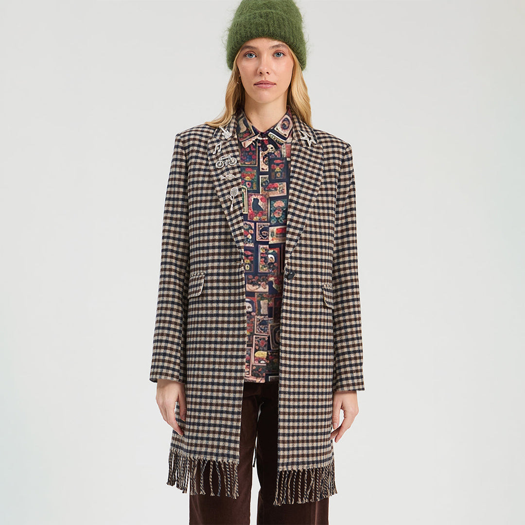 Vilagallo checked fringe coat at Shirley Allum Boutique