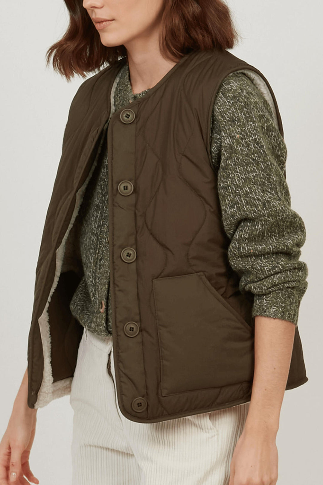 Hartford Varion reversible gilet in army green at Shirley Allum