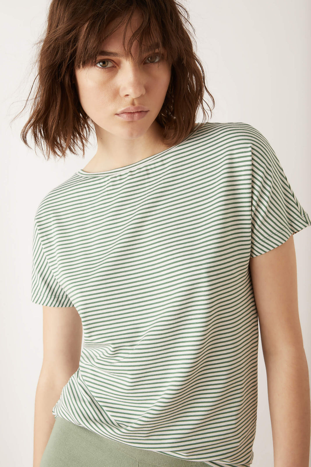 Emme by Marella Agoraio Green Striped T-Shirt at Shirley Allum