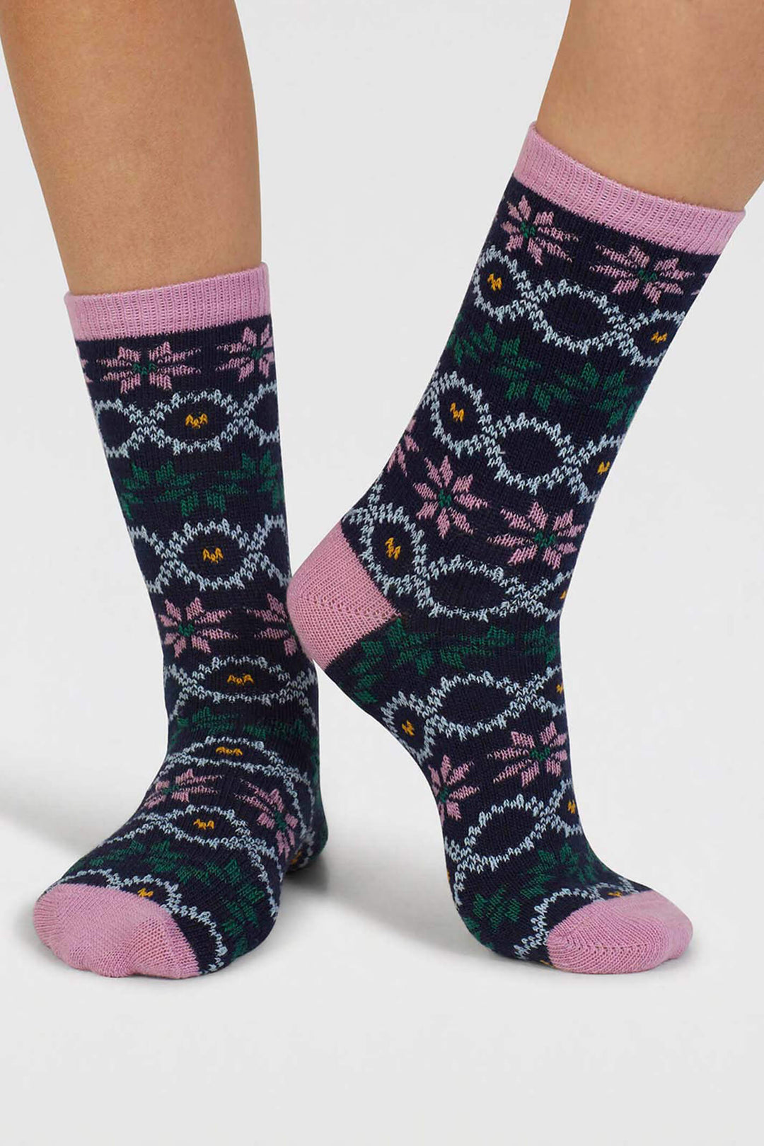 Thought Navy Elein Fair Isle Wool Socks at Shirley Allum