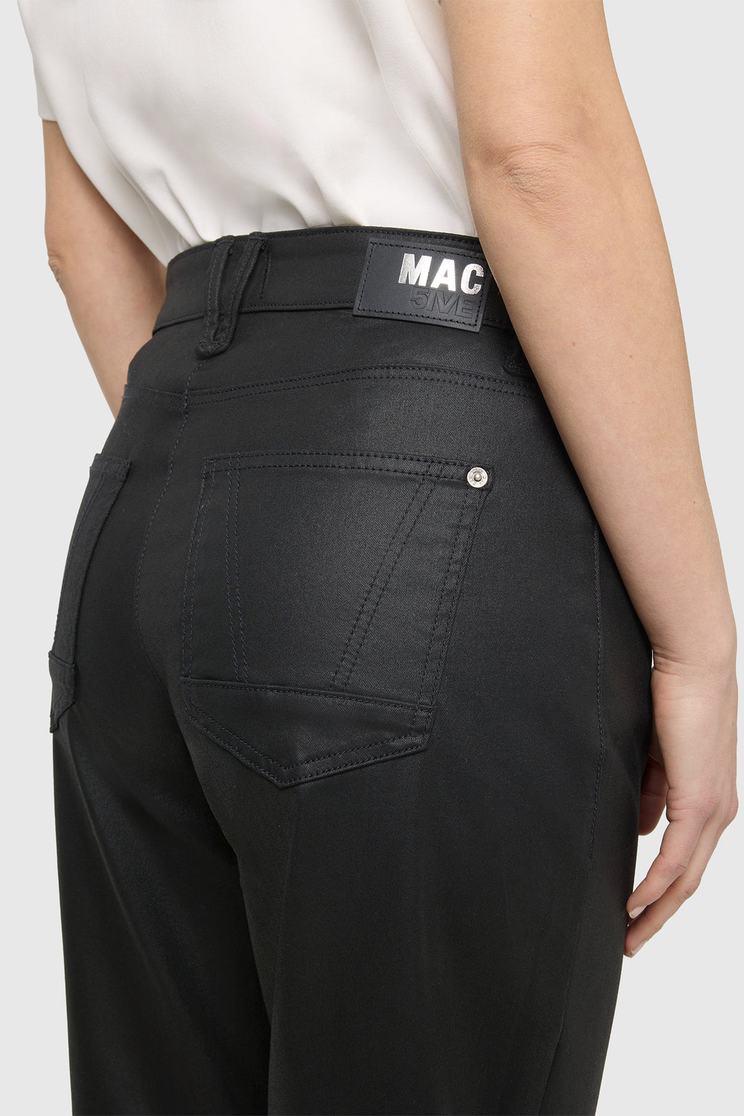 Mac Danni 2.3 Black Coated Cotton Tencel Trousers 3107-00-0465 090