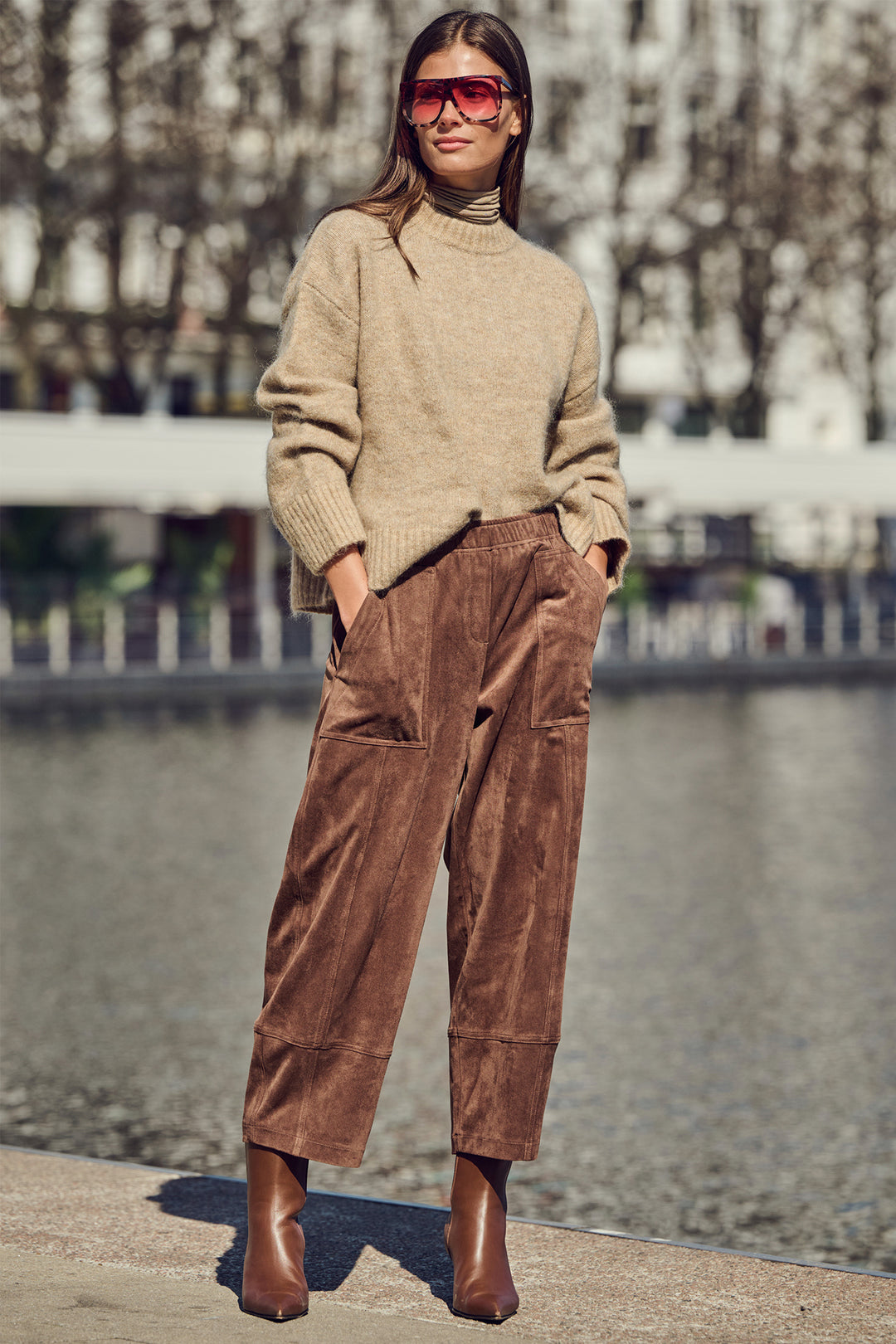 Mac Tilda Worker Bison Brown Velour Trousers 3482-00-0455 277
