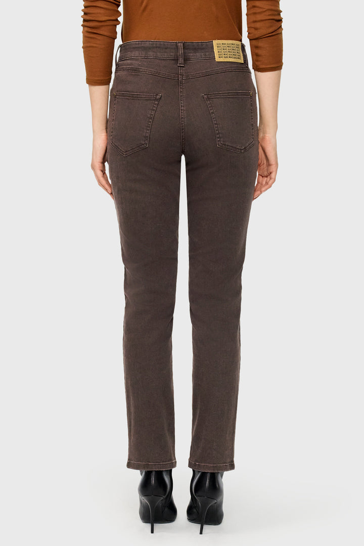 Mac Melanie Brown Stone Wash Authentic Stretch Denim Jeans 30L 5040-90-0387L D701, back view, worn