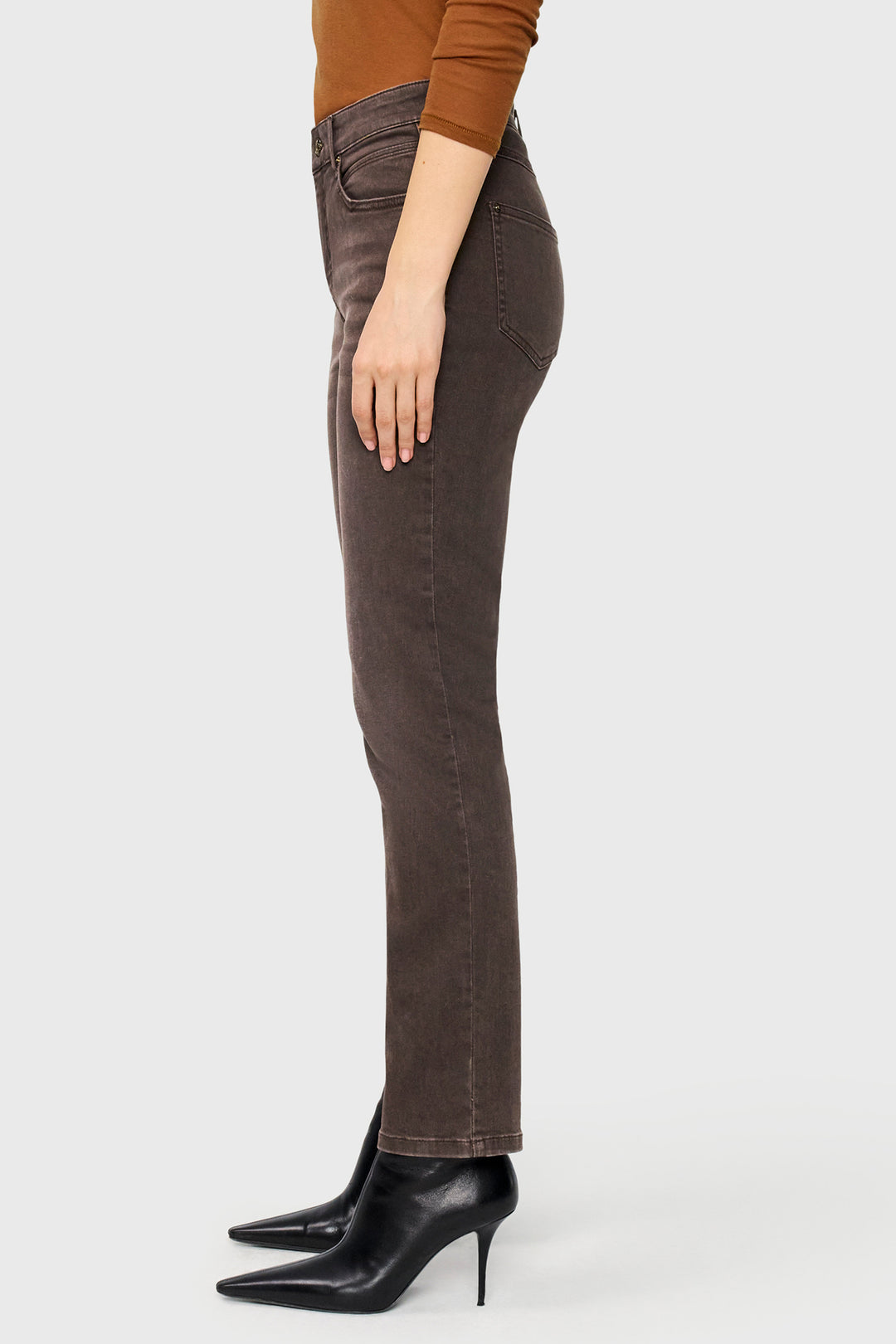 Mac Melanie Brown Stone Wash Authentic Stretch Denim Jeans 30L 5040-90-0387L D701, side view, straight leg