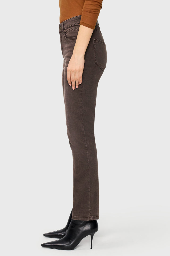 Mac Melanie Brown Stone Wash Authentic Stretch Denim Jeans 30L 5040-90-0387L D701, side view, straight leg