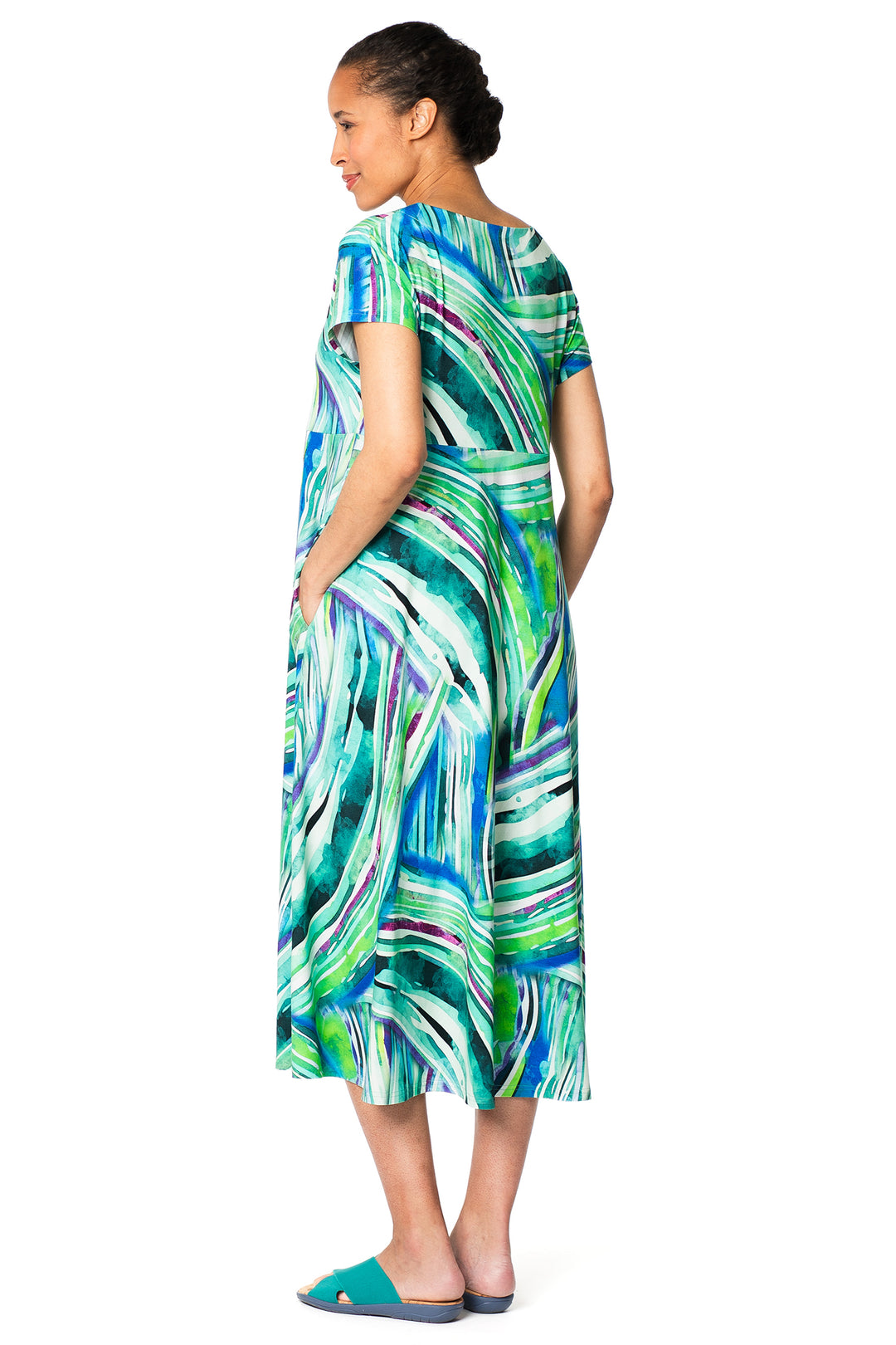 Aino Amanda Long Aqua Multi Palmeras Print Dress
