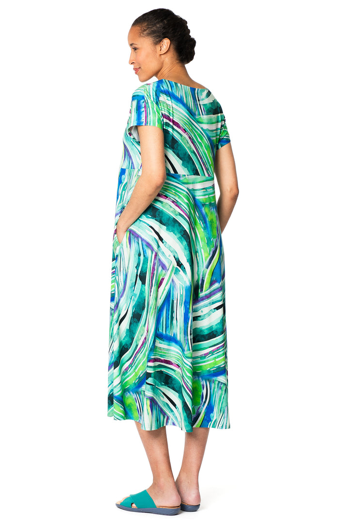 Aino Amanda Long Aqua Multi Palmeras Print Dress