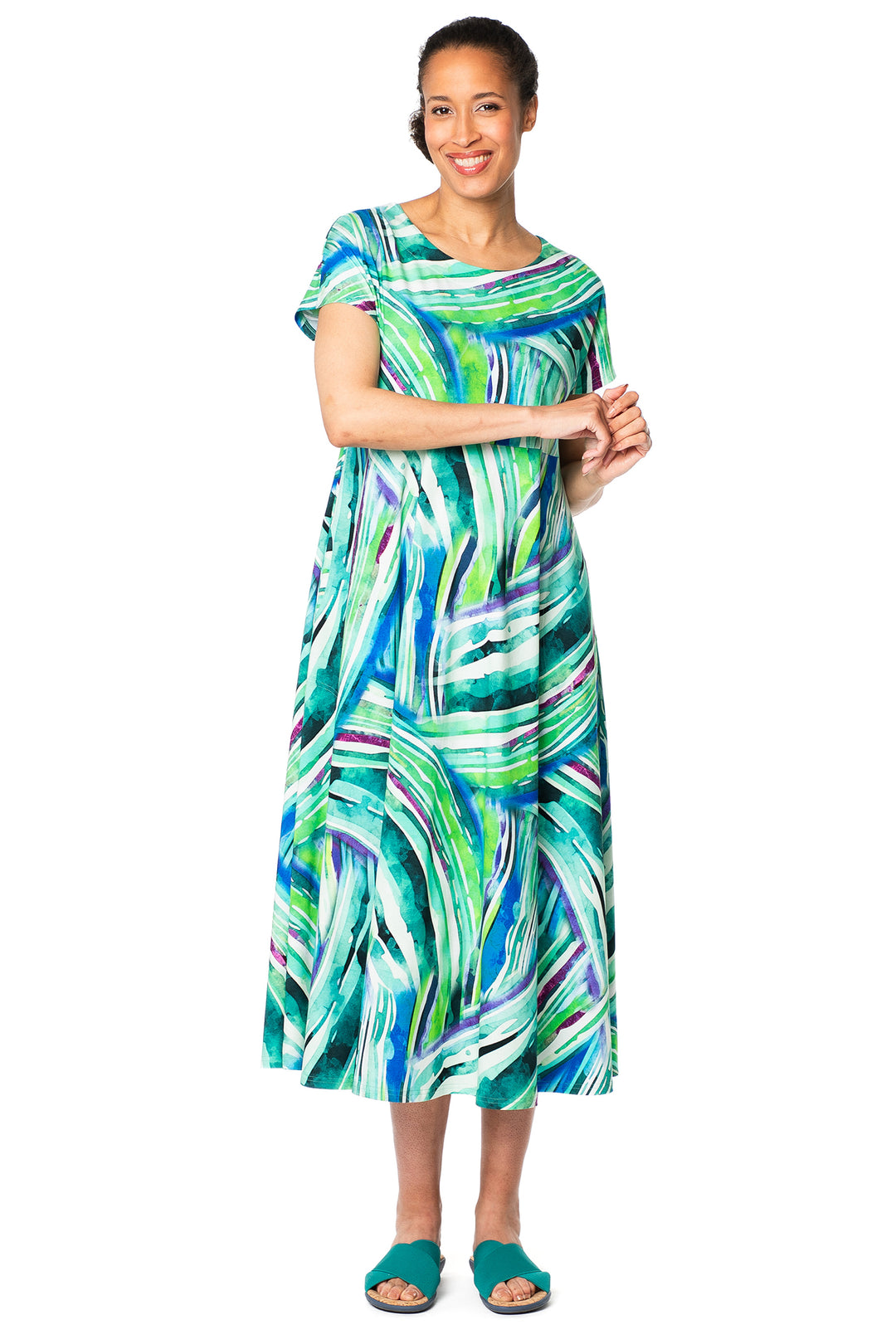 Aino Amanda Long Aqua Multi Palmeras Print Dress