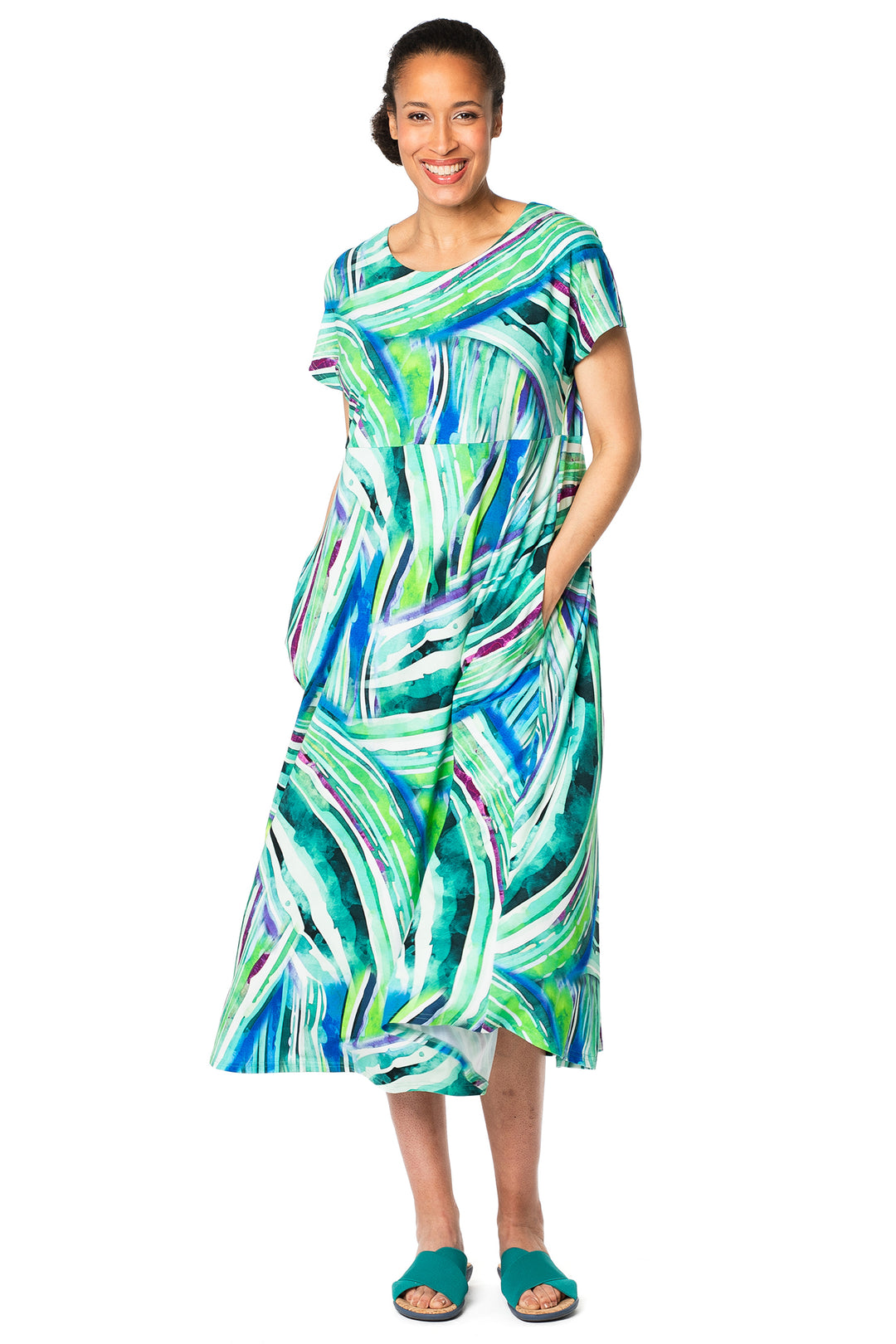 Aino Amanda Long Aqua Multi Palmeras Print Dress