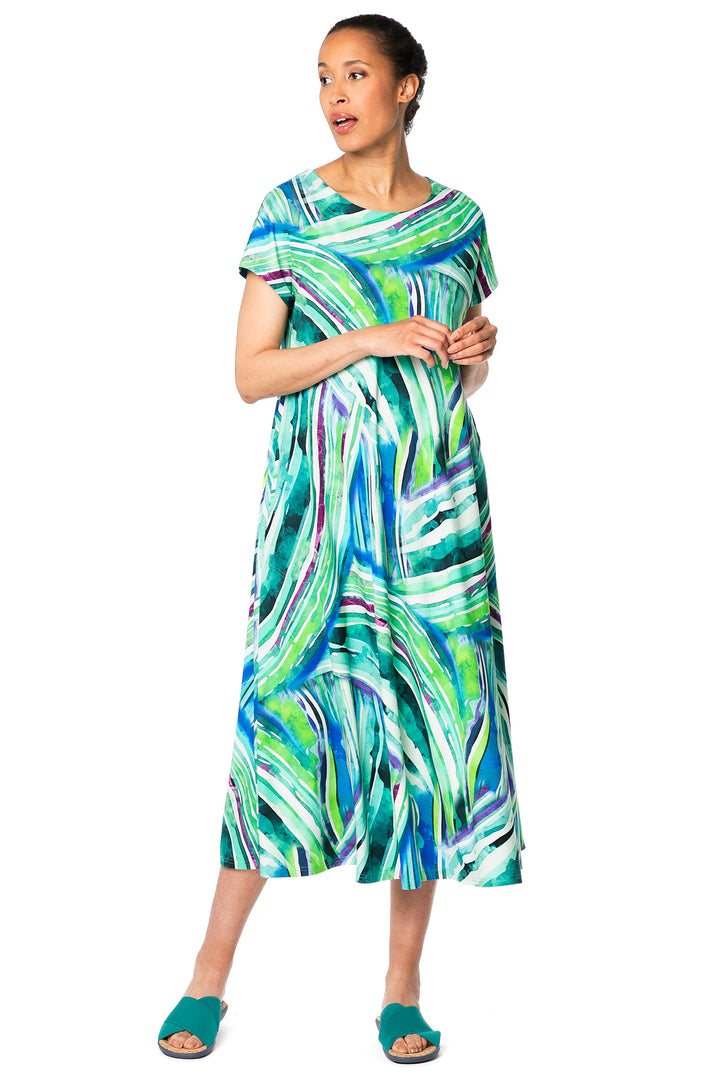 Aino Amanda Long Aqua Multi Palmeras Print Dress