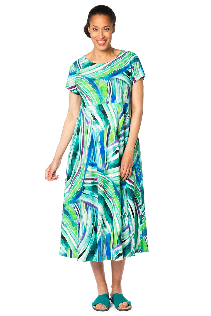Aino Amanda Long Aqua Multi Palmeras Print Dress