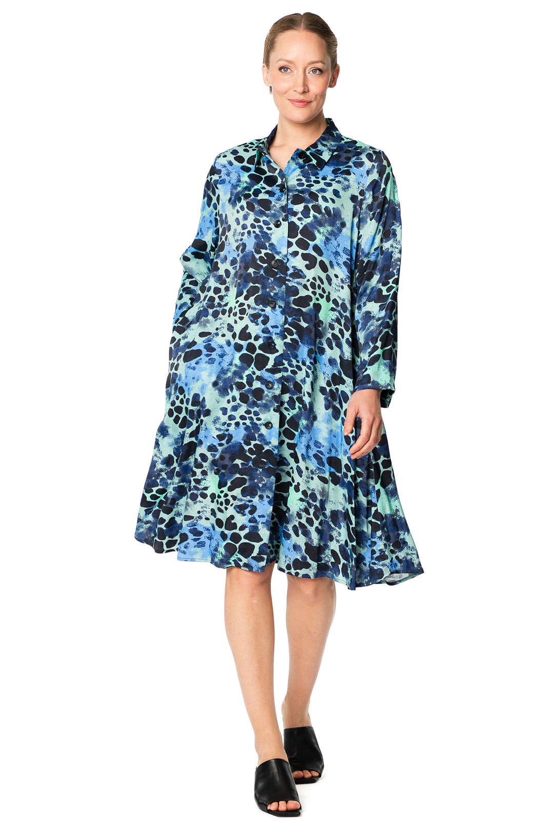 Aino Nikki Aqua Multi Tinge Print Shirt Dress