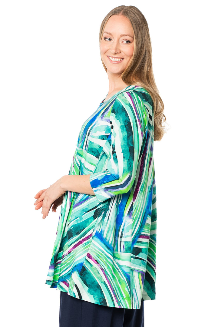 Aino Tetta Aqua Multi Palmeras Print Tunic Top