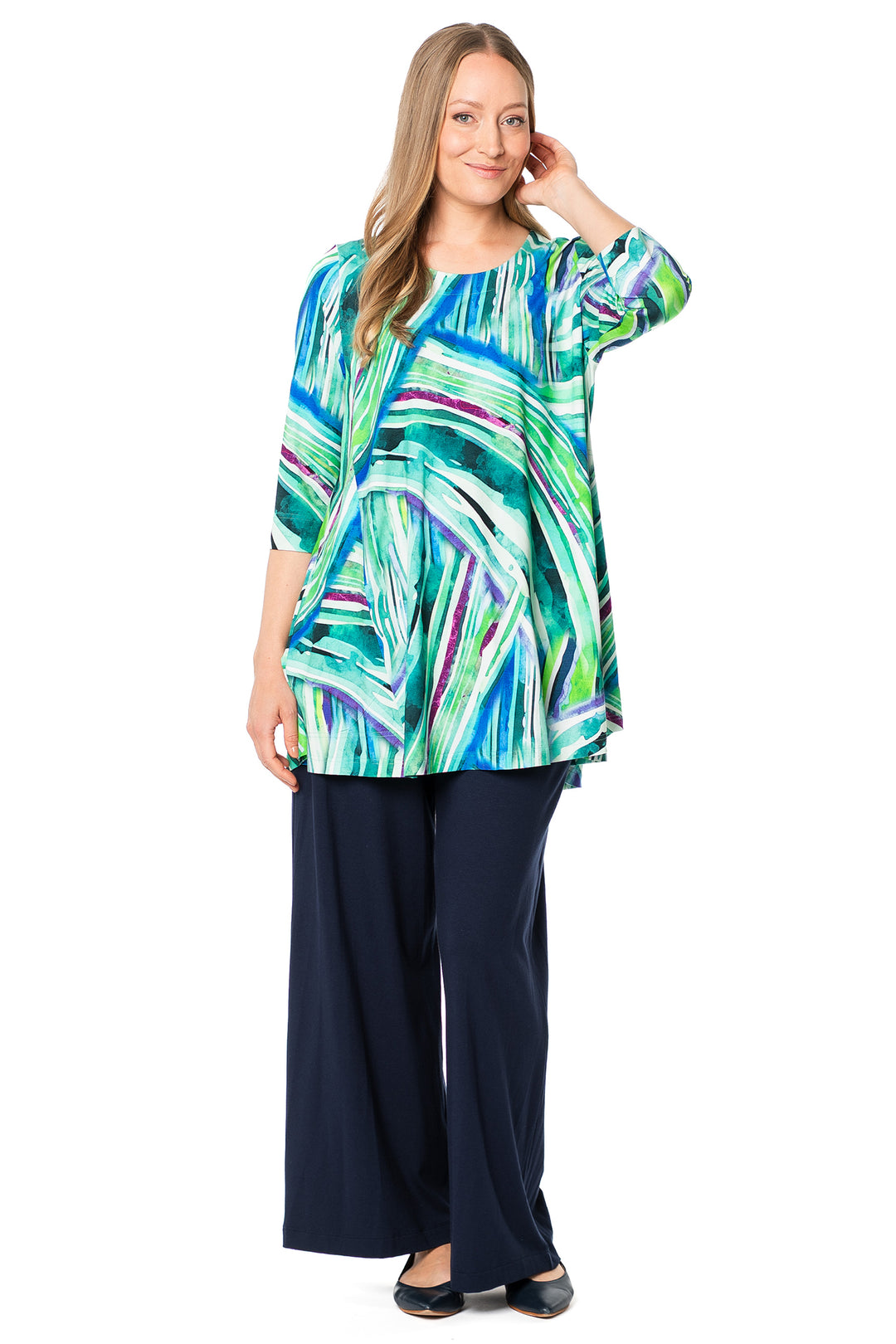 Aino Tetta Aqua Multi Palmeras Print Tunic Top